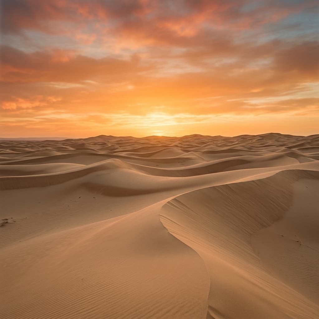 Warm desert dunes under soft sunlight, luxury editorial view